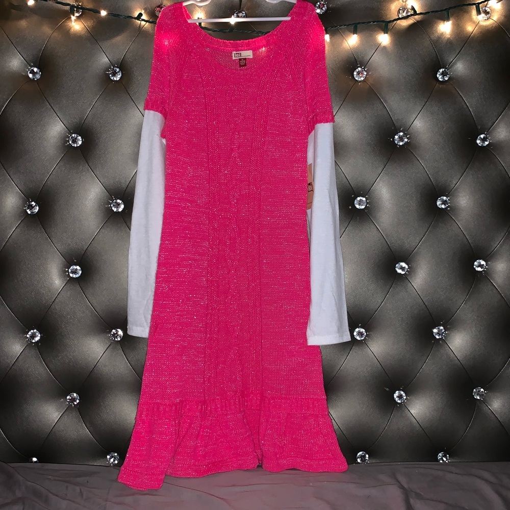 Pink sparkling long sleeve dress